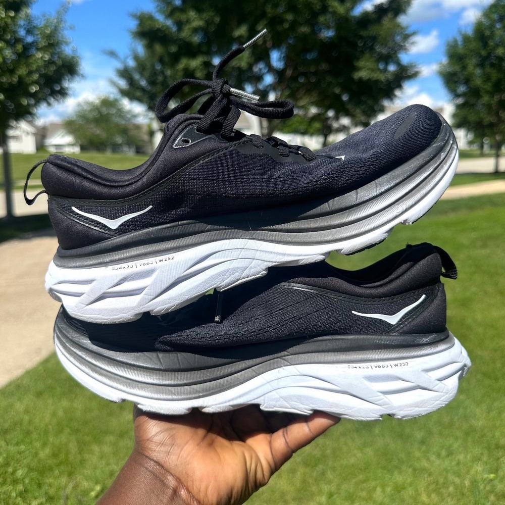 Hoka Bondi 8 Women's Athletic Shoes Size 8 Black White - Picture 10 of 12